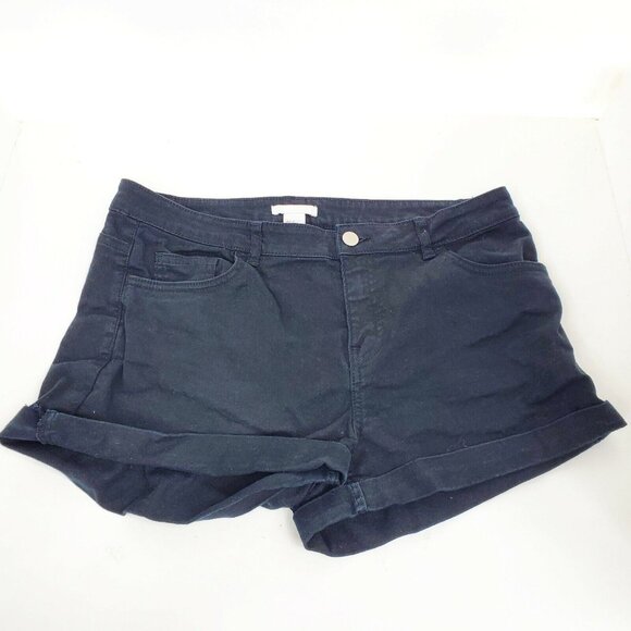 H&M Womens Black Jean Shorts Denim Cuffed Size US 12 - Picture 1 of 12